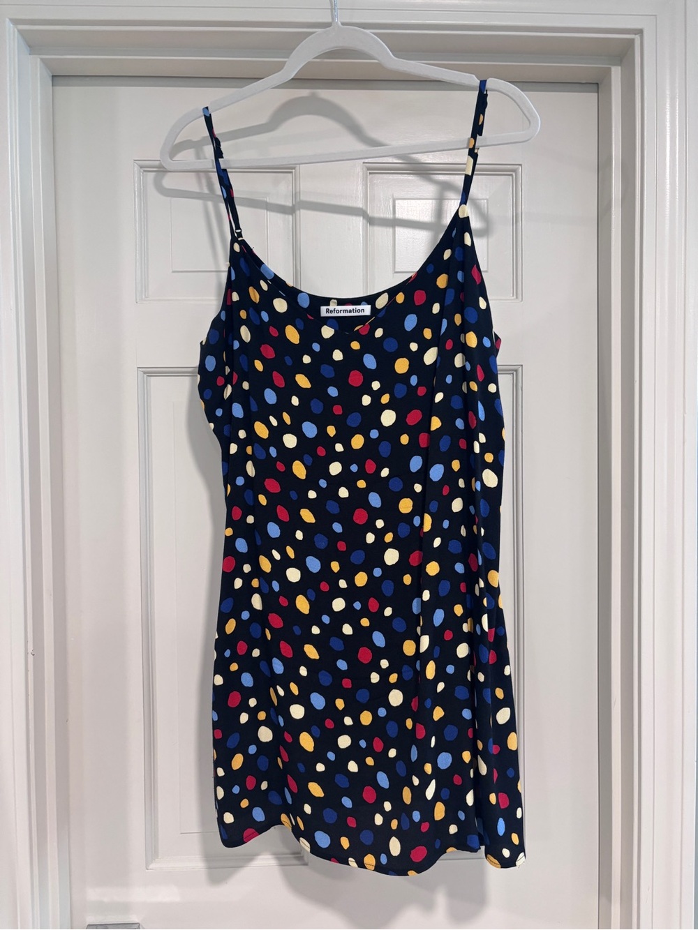 Reformation Seville Mini Dress in Retired Fiesta with Multicolor dot print